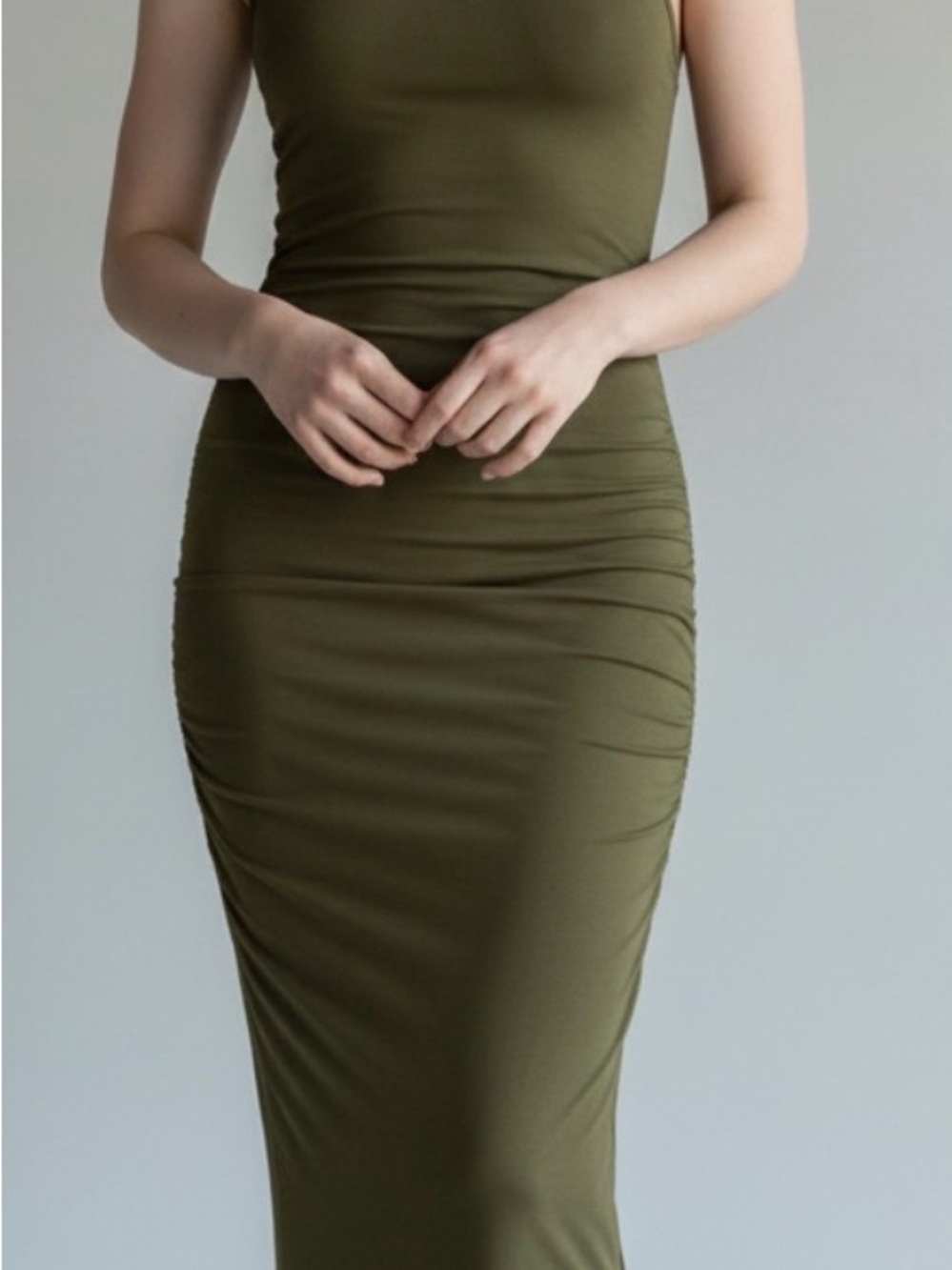 VENUS Olive One-Shoulder Halter Bodycon Dress